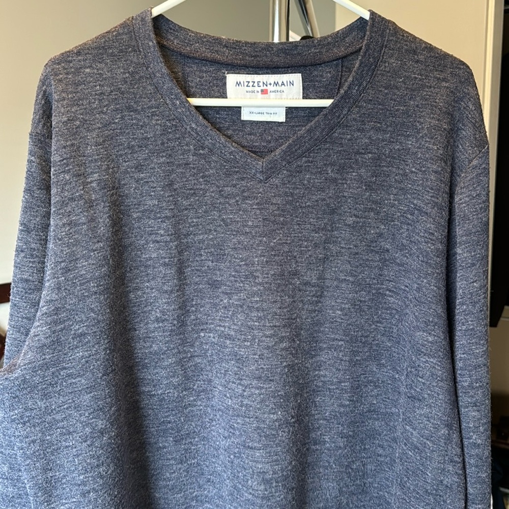 Mizzen & Main V-Neck Sweater Mens XXL Heather Blue Mizzen+Main